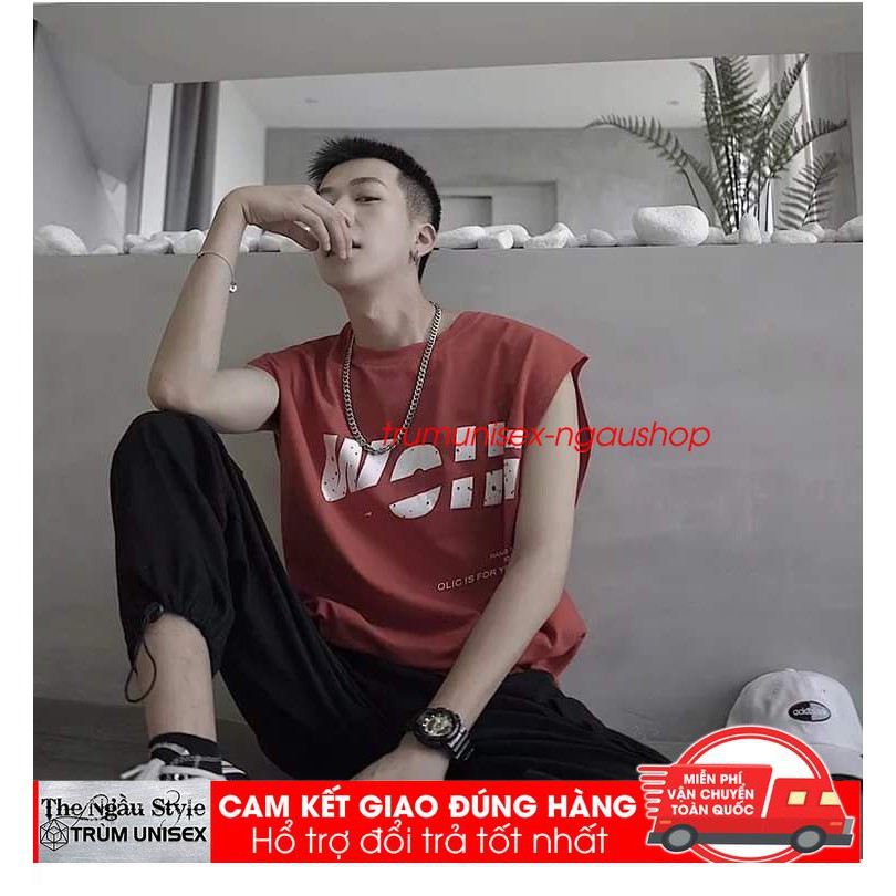 Áo thun tanktop Stee nam tay lỡ unisex form rộng overtee Well màu đỏ mận chất vải cotton xịn Trumunisex PhillipStore