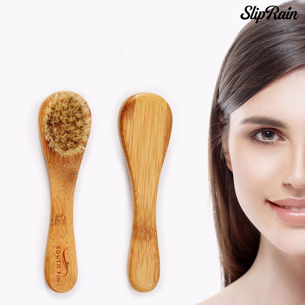 Sliprain ♥Face Cleaning Brush Burr-free Glowing Skin Boar Bristles Wooden Face Cleaning Brush