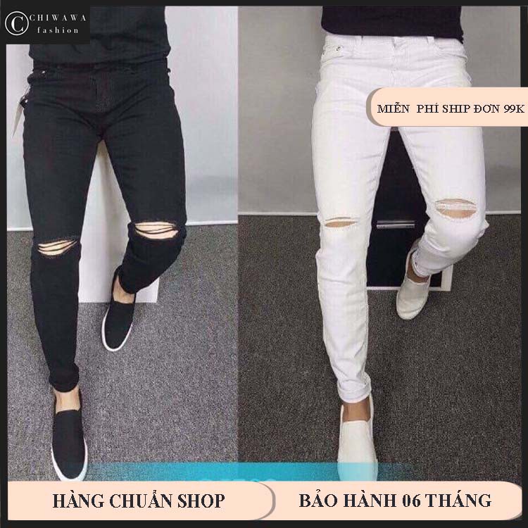Quần Jeans Nam Đen Trắng Rách Gối Có size lớn (kèm ảnh thật) TCS05 - MUA NGAY