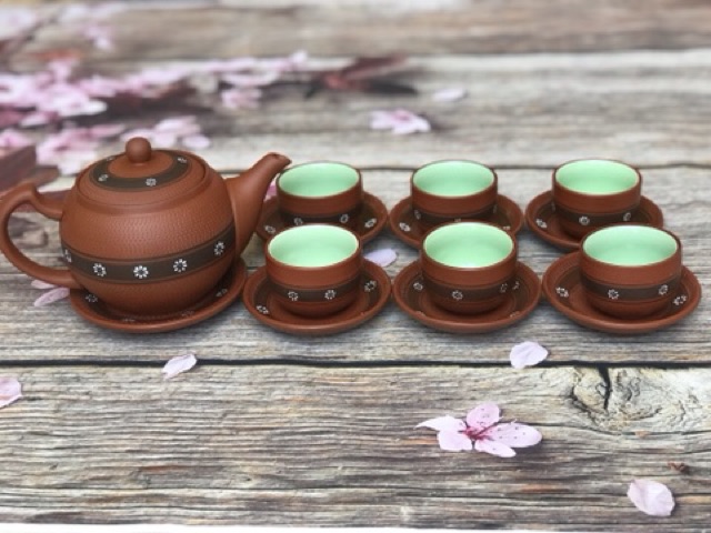 Bộ ấm trà Tử Sa Bát Tràng hoa ban đỏ