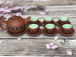Bộ ấm trà Tử Sa Bát Tràng hoa ban đỏ