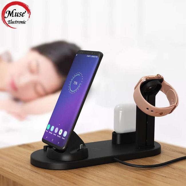 Giá Đỡ Kiêm Sạc Không Dây 3 Trong 1 Xoay Được Đa Năng Cho iPhone Airpods