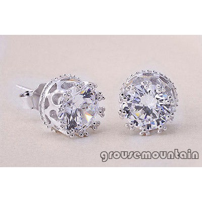 Hoa tai mạ bạc hình vương miện đính đá lấp lánh