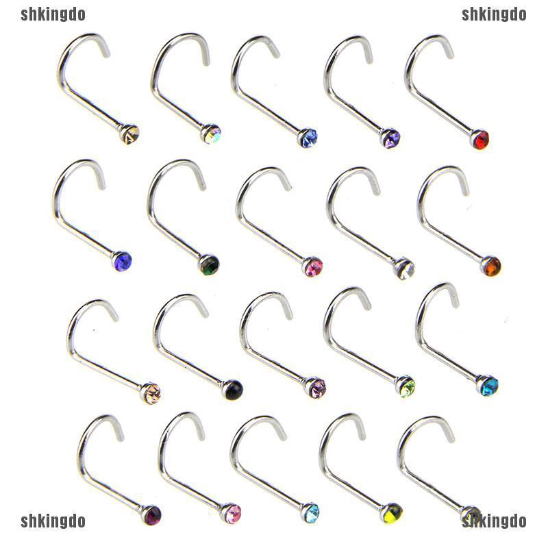 Bộ 20 cái khuyên mũi đính pha lê thời trang