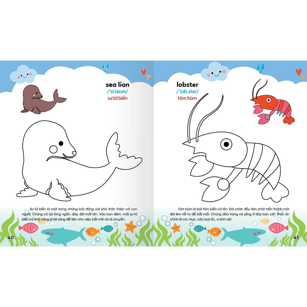 Sách Colouring 365 ngày Tô màu - KHÁM PHÁ THẾ GIỚI PHÁT TRIỂN TRÍ TUỆ - Động vật nuôi, Chim, Cá (Cuốn 1)