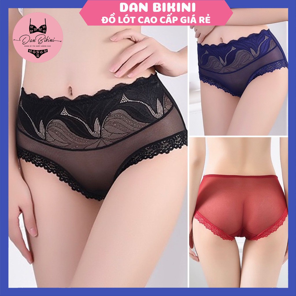 Quần Lót Nữ ren Sexy lưới phối cạp ren họa tiết lá sexy gợi cảm mỏng mát mã 518