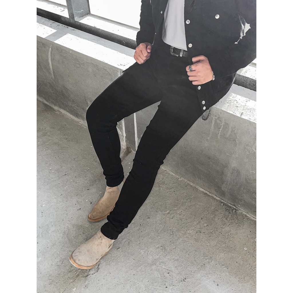 Quần Jeans Nam Snazzy Vải Bò Denim Màu Đen Trơn Co Giãn Form Slimfit All Black