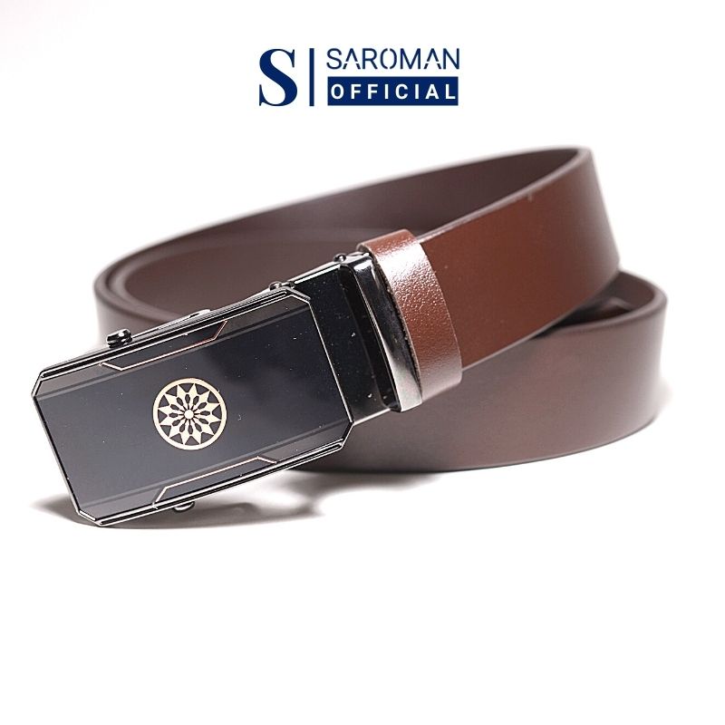 Thắt Lưng Nam SAROMAN SR-N04 Dây Da Bò Nguyên Miếng Màu Nâu Với Nhiều Mặt Khóa Hợp Kim Chống Gỉ