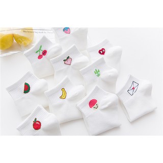 Tất gân cổ ngắn icon Fruit ( trắng)