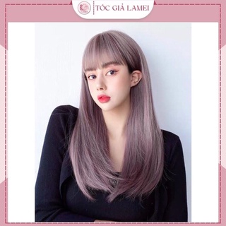 Tóc giả nữ nguyên đầu thẳng cụp tím như nhuộm tóc thật 8037