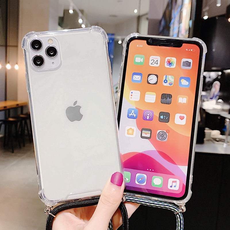 Đối với ốp lưng iPhone 6 7 8 Plus 11 Pro max X XR XS Max Vỏ bọc TPU mềm trong suốt với dây buộc Vòng cổ đeo vai Hộp đựng dây đeo cổ