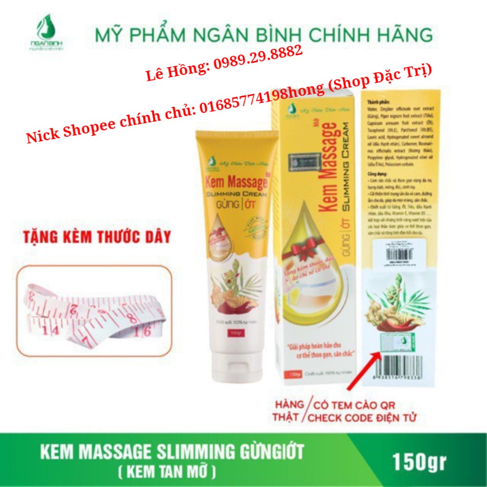 Kem Tan Mỡ Ngân Bình Cao Cấp + Tặng Thước Dây Đo _ Hộp to 150gr _ Chính Hãng Ngân Bình (Kem tan mỡ gừng ớt Gia truyền)
