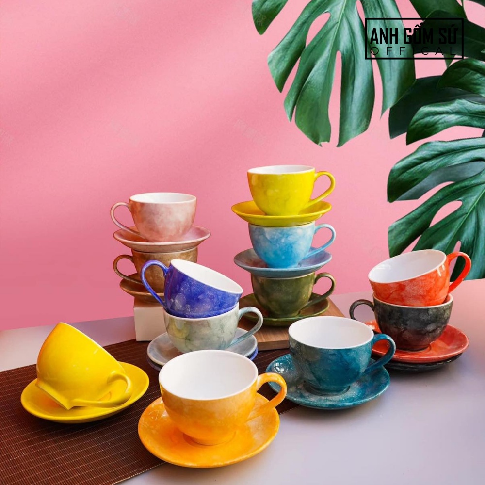 Cốc sứ uống cafe capuchino men đá 220ml độc đáo chính hãng Bát Tràng nhiều mẫu lựa chọn