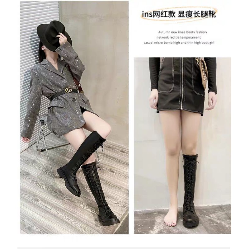 Giày boots chiến binh, cổ cao đến đầu gôi buộc dây (k khoá kéo) phong cách Ulzzang ẢNH THẬT TỰ CHỤP Ở CUỐI