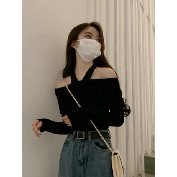 Áo Thun Dài Tay Trễ Vai Chéo Cổ Chất Cotton Dẻo Dáng Ôm Siêu Tôn Dáng Mã 002