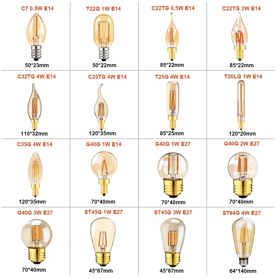 Bóng đèn LED vàng cổ điển E14 E27 Bóng đèn LED 220V để trang trí nội thất