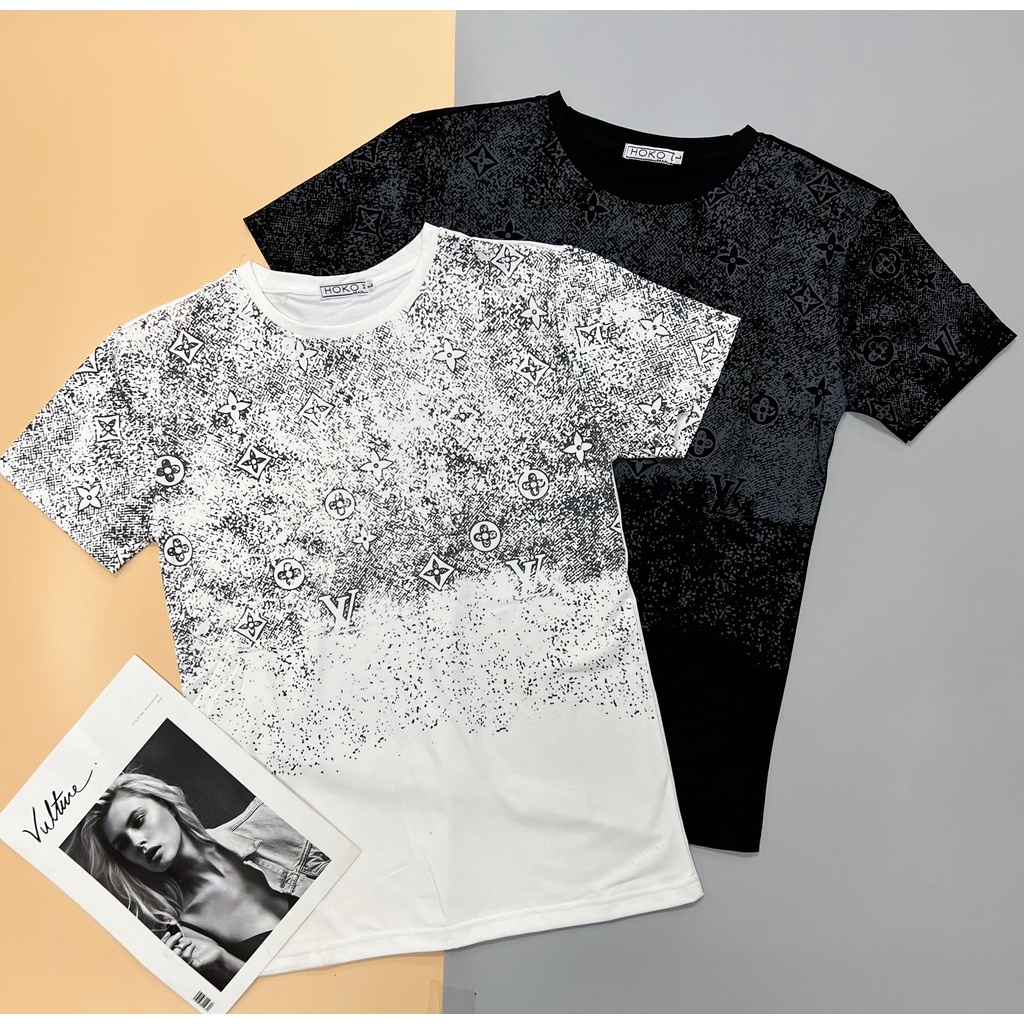 Áo Thun Phối Màu Họa Tiết LV Tay Lỡ Chất Thun Cotton Form Unisex Style Hàn Quốc, Cá Tính Năng Động