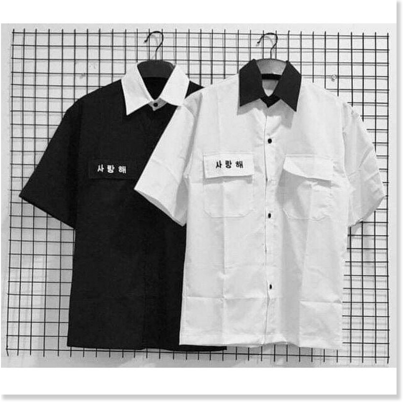 ÁO SƠ MI NGẮN TAY NAM NỮ CỰC XINH THÊU CHỮ TRUNG QUỐC , PHÙ HỢP CHO MỌI LỨA TUỔI KME FASHION