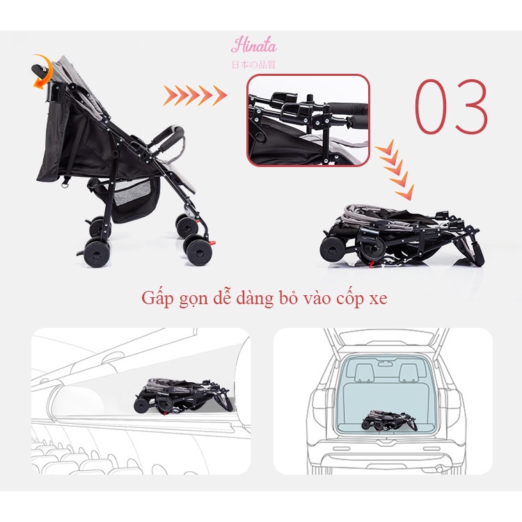 Xe đẩy em bé 2 tư thế ngồi và nằm gọn nhẹ HINATA - chống gù lưng, giảm sóc XD15