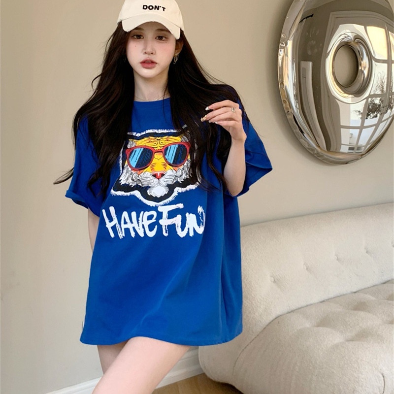 Áo Thun Tay Ngắn Dáng Rộng In Họa Tiết Dễ Thương Thời Trang Mùa Hè Cho Nữ