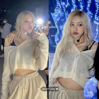 Áo khoác len croptop trắng dệt kim