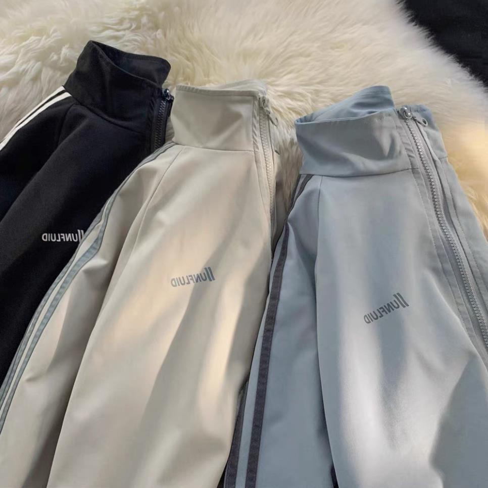 Áo Khoác Dù Bomber Cổ Bẻ 2 Lớp Phối Sọc Tay Mặc Đi Học Đi Chơi From Nam Nữ Hot Trend