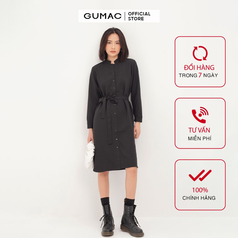 [Mã WABRGULUV giảm tới 100K đơn 249K] Đầm sơ mi nữ GUMAC cổ trụ, thiết kế công sở màu đen đủ size DA1241