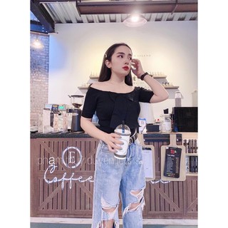 Áo len trễ vai nơ