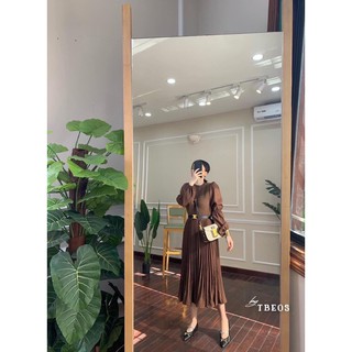 Váy pha thân len maxi kèm đai chân dập ly