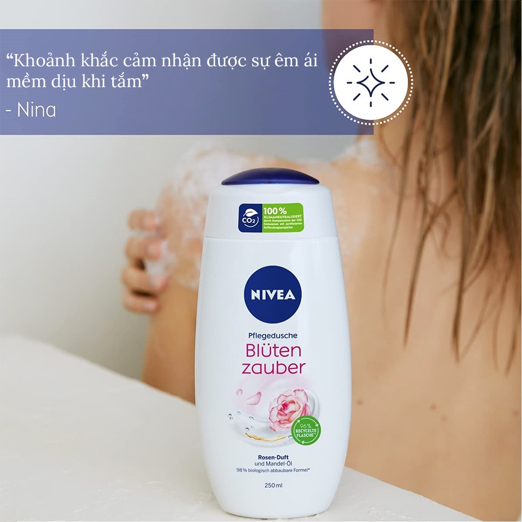 Sữa tắm trắng da NIVEA Bluten toàn thân, dưỡng ẩm cân bằng PH, hương nước hoa hồng thơm lâu