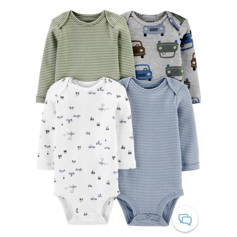 Set 3 chiếc body chíp 100% cotton hãng Carter's cho bé trai bé gái từ sơ sinh đến 24 tháng