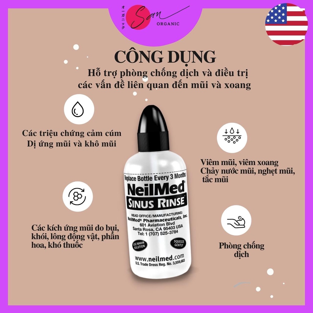 Bình rửa mũi Chống Dịch Neilmed làm sạch vi khuẩn-virus, tăng đề kháng, ngừa cảm cúm, viêm xoang, dị ứng