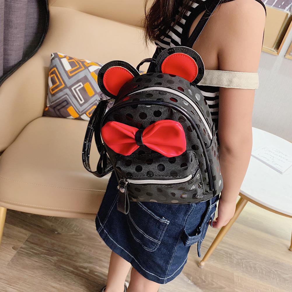 ♚Frendyest♚Cute Dot Bowknot Decor Travel Backpacks Kids Knapsack PU Leather Rucksack