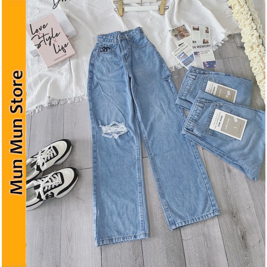Quần Jean Rách Gối Nữ MunMunStore Quần Suông Bò Phom Rộng Chất Jean Cao Cấp 154