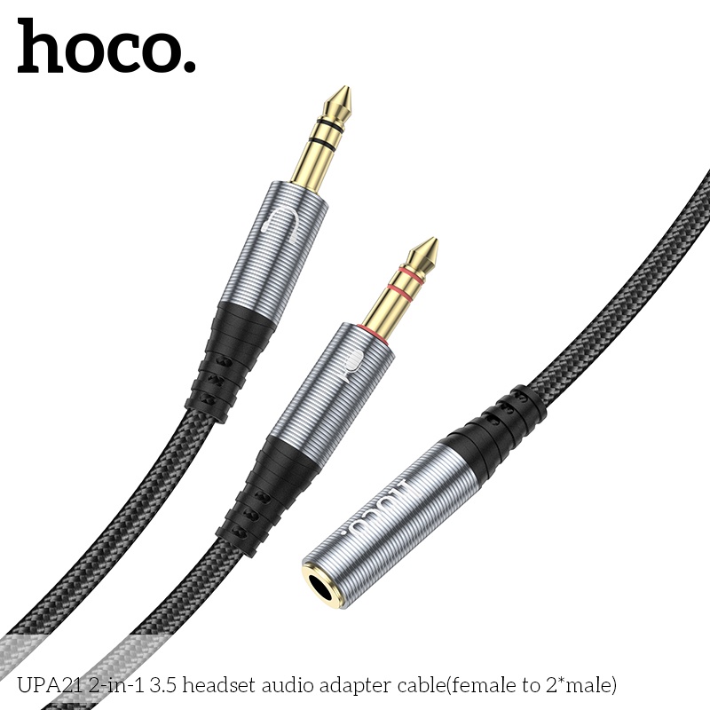 Cáp chia 2 đầu Hoco UPA21 từ 1 thành 2 giắc cắm tròn 3.5mm hỗ trợ mic đàm thoại cho PC, Laptop