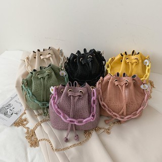 Túi Xách Rút Mini Hoa Cúc Nữ TONGKHOCHITUE Hai Quai Xích Đi Kèm