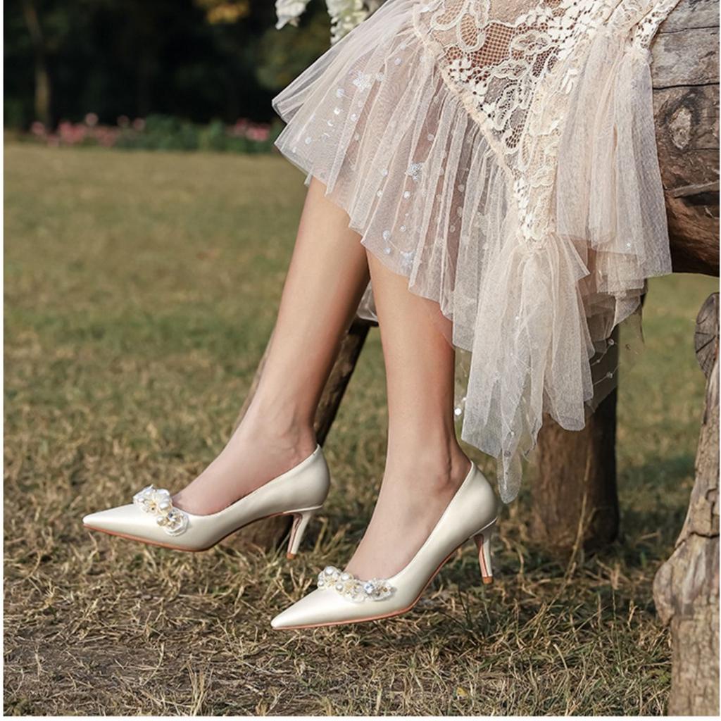 Giày Cao Gót Mũi Nhọn Phong Cách Pháp Sang Trọng Thời Trang Cho Nữ