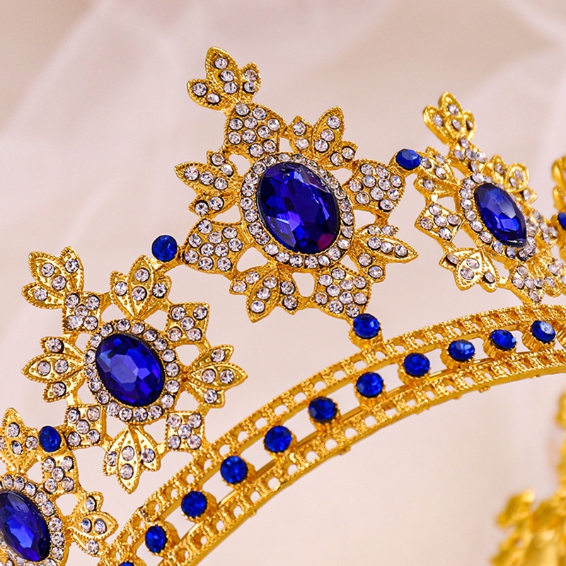 Cài Tóc Vương Miện King Queen Đính Đá Màu Xanh Dương Cho Cô Dâu