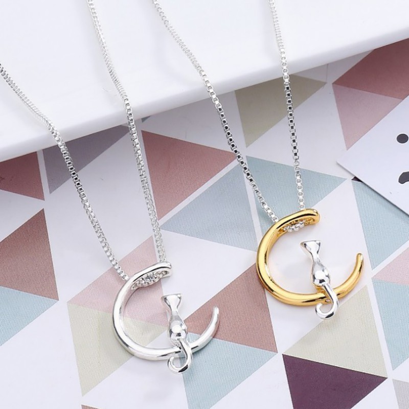 Dây chuyền hình mèo và mặt trăng đáng yêu dành cho nữ