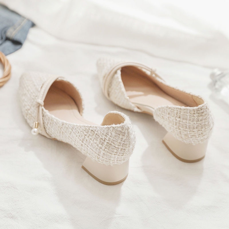 Giày búp bê mũi nhọn đế thô thời trang mùa xuân mới 2023 dễ thương cho nữ