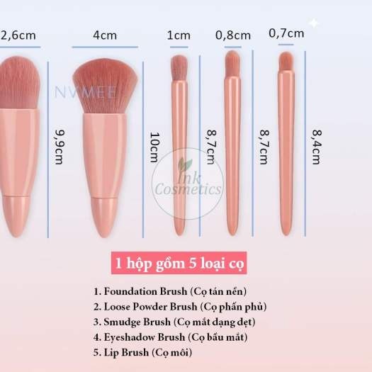 Bộ cọ Mini 5 món kèm hộp có gương