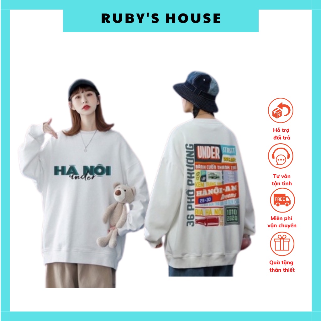 Áo nỉ - Áo Sweater nỉ bông, Áo Unisex Nỉ From Rộng in logo Hà Nội