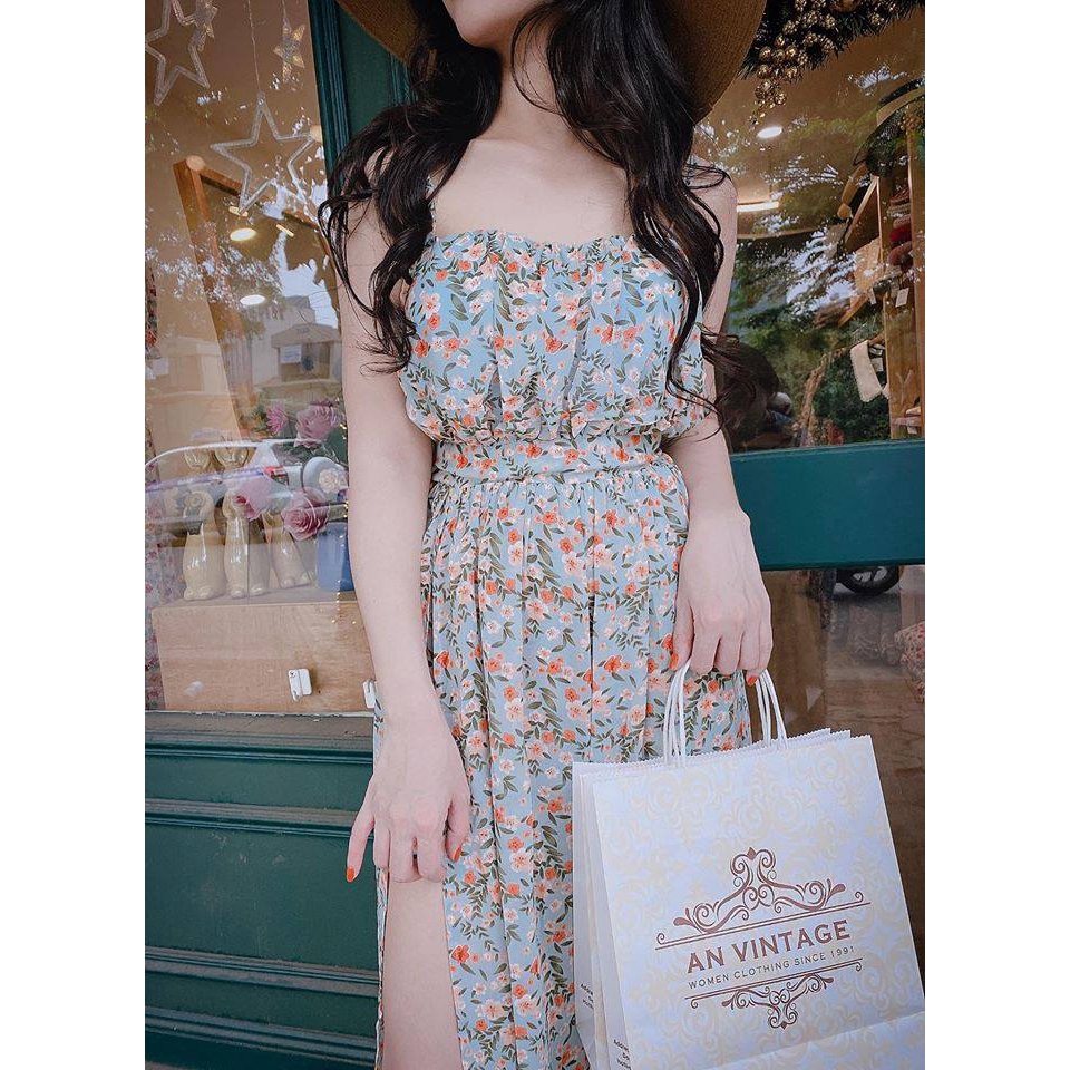 Đầm 2 Dây Nữ Xẻ Tà LeeZa Váy Họa Tiết Hoa Nhí Màu Xanh Mã TKV0602