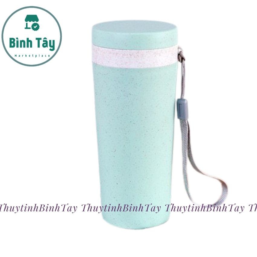 Ly giữ nhiệt lúa mạch cao cấp có dây xách 320ml dùng làm quà tặng straw wheat plastic cup nhiều màu sắc có hộp BT-Lm19