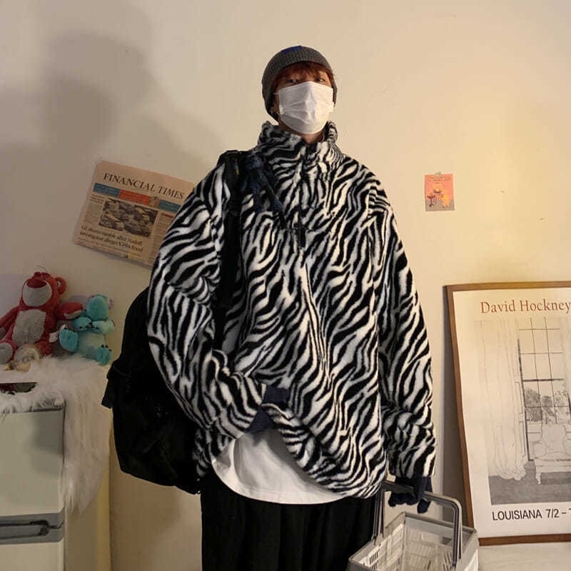 Áo polo lông hoạ tiết ngựa vằn dáng unisex phù hợp cho nam và nữ hàng taobao