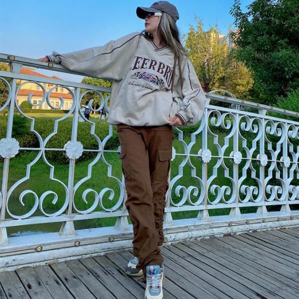 Áo sweater Tay Dài Cổ Chữ V In Họa Tiết retro Phong Cách Đường Phố Hàn Quốc Hàng Mới | BigBuy360 - bigbuy360.vn