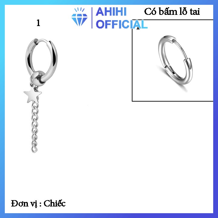 Bông tai nam inox cao cấp đẹp thép không gỉ 1 chiếc kpop ngôi sao phụ kiện bấm lỗ tai ahihi.official thời trang PTBTNA11