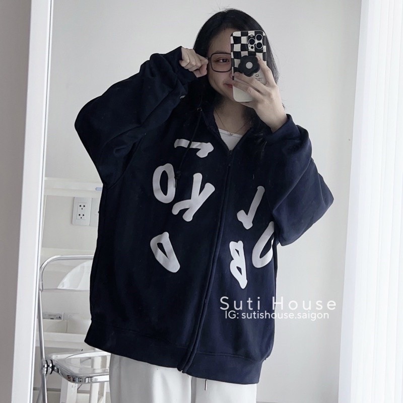 Áo khoác nỉ ngoại có nón dây kéo in chữ cái unisex ulzzang nam nữ