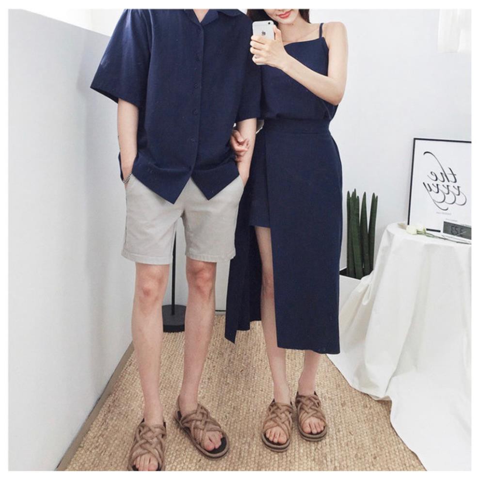 Bộ áo váy sơ mi cặp cao cấp, đồ đôi nam nữ  dễ thương, chất đẹp để chụp hình cưới, đi du lịch