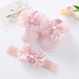 Skic sơ sinh bé gái nơ giày tập đi cho bé prewalker giày mềm dễ thương có dây buộc tóc